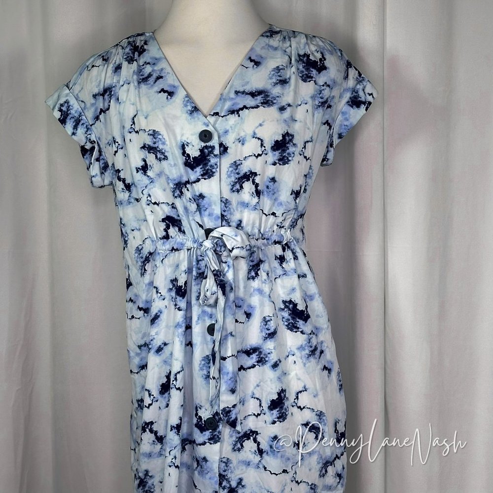 Rock & Republic Tie Dye Tie-Waist Shirt Dress Blue/White - Picture 4 of 13